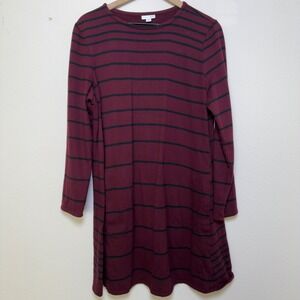 J. Jill Women Tunic Dress Large Burgundy Black Stripe Long Sleeve Knit Lounge